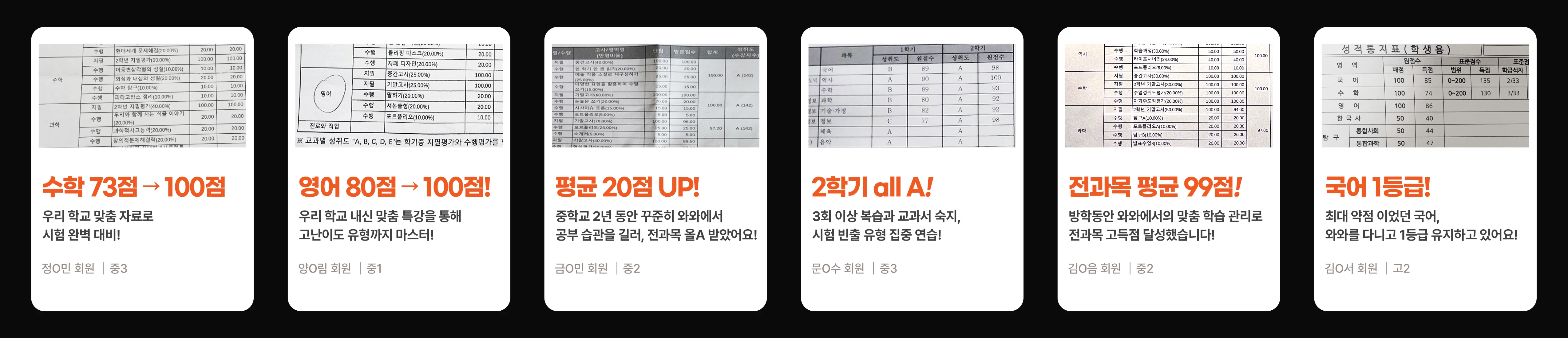 대화동 공부방 성적 향상 사례